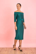 Isla Bardot 3/4 Sleeve Lurex Rib Pencil Dress