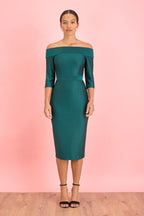 Isla Bardot 3/4 Sleeve Lurex Rib Pencil Dress