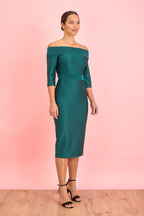 Isla Bardot 3/4 Sleeve Lurex Rib Pencil Dress