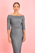 Isla Bardot 3/4 Sleeve Lurex Rib Pencil Dress