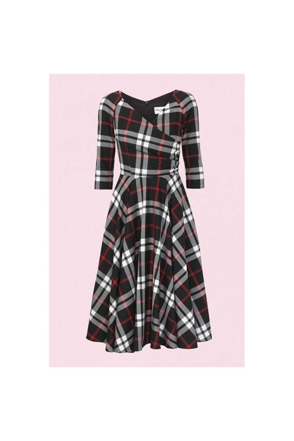 Hourglass Tartan 3/4 Sleeve Swing Dress