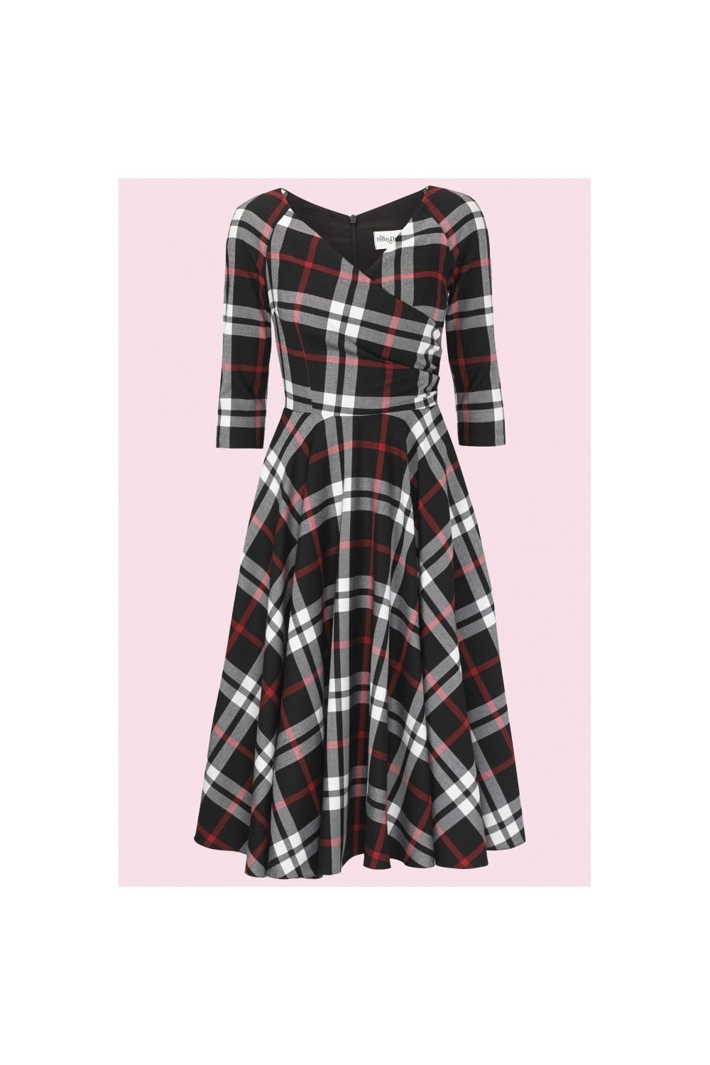 Hourglass Tartan 3/4 Sleeve Swing Dress