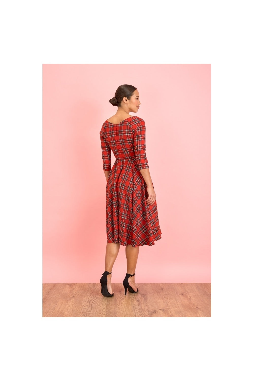 Hourglass Tartan 3/4 Sleeve Swing Dress