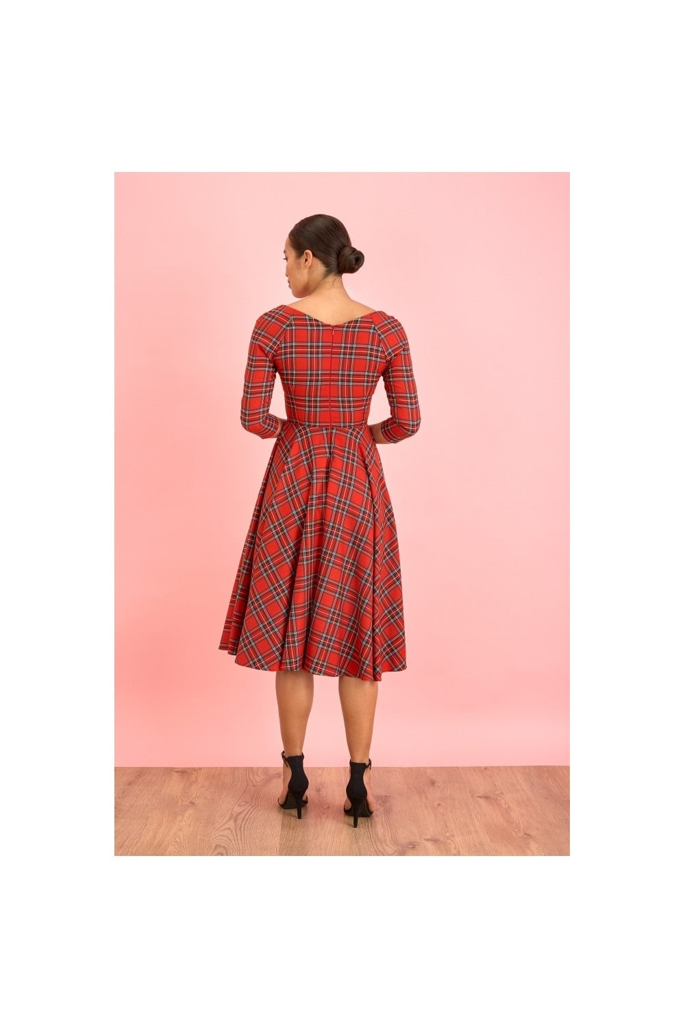Hourglass Tartan 3/4 Sleeve Swing Dress