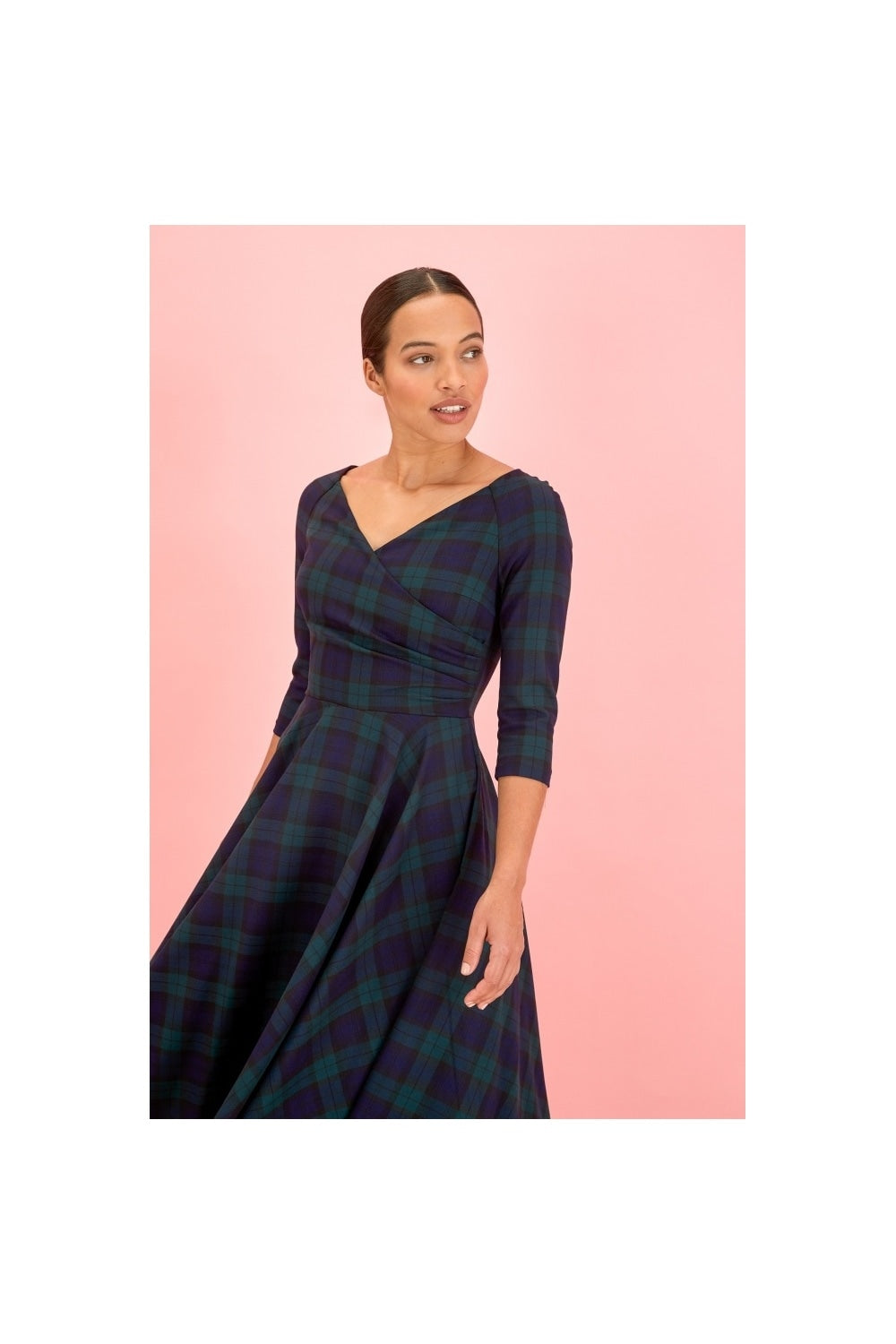 Hourglass Tartan 3/4 Sleeve Swing Dress