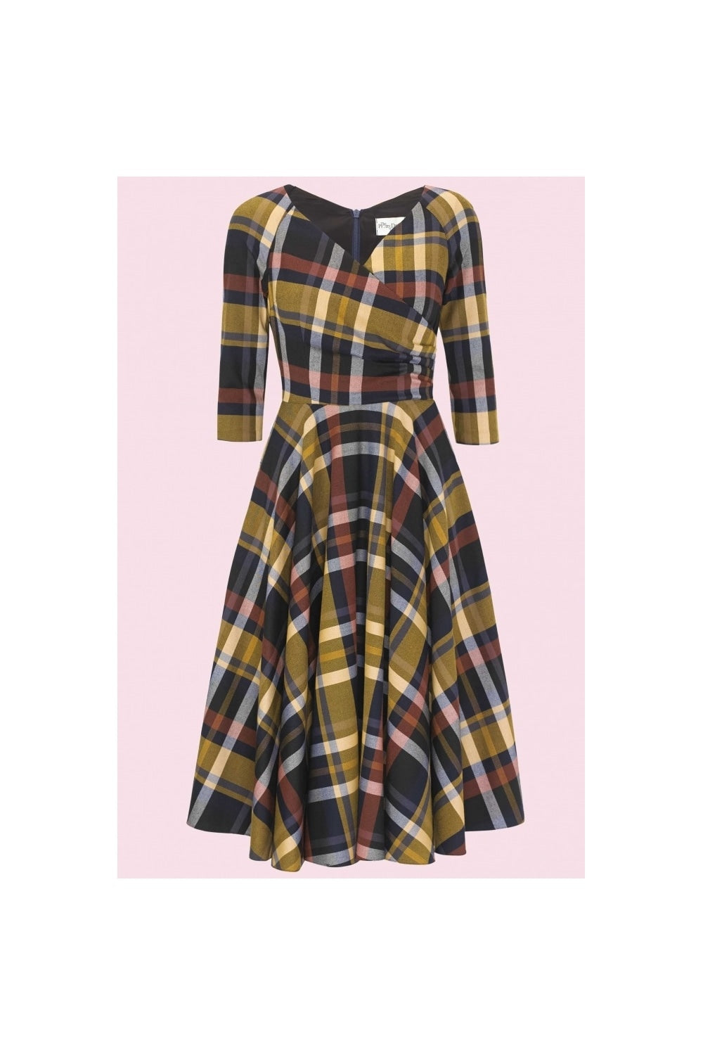 Hourglass Tartan 3/4 Sleeve Swing Dress