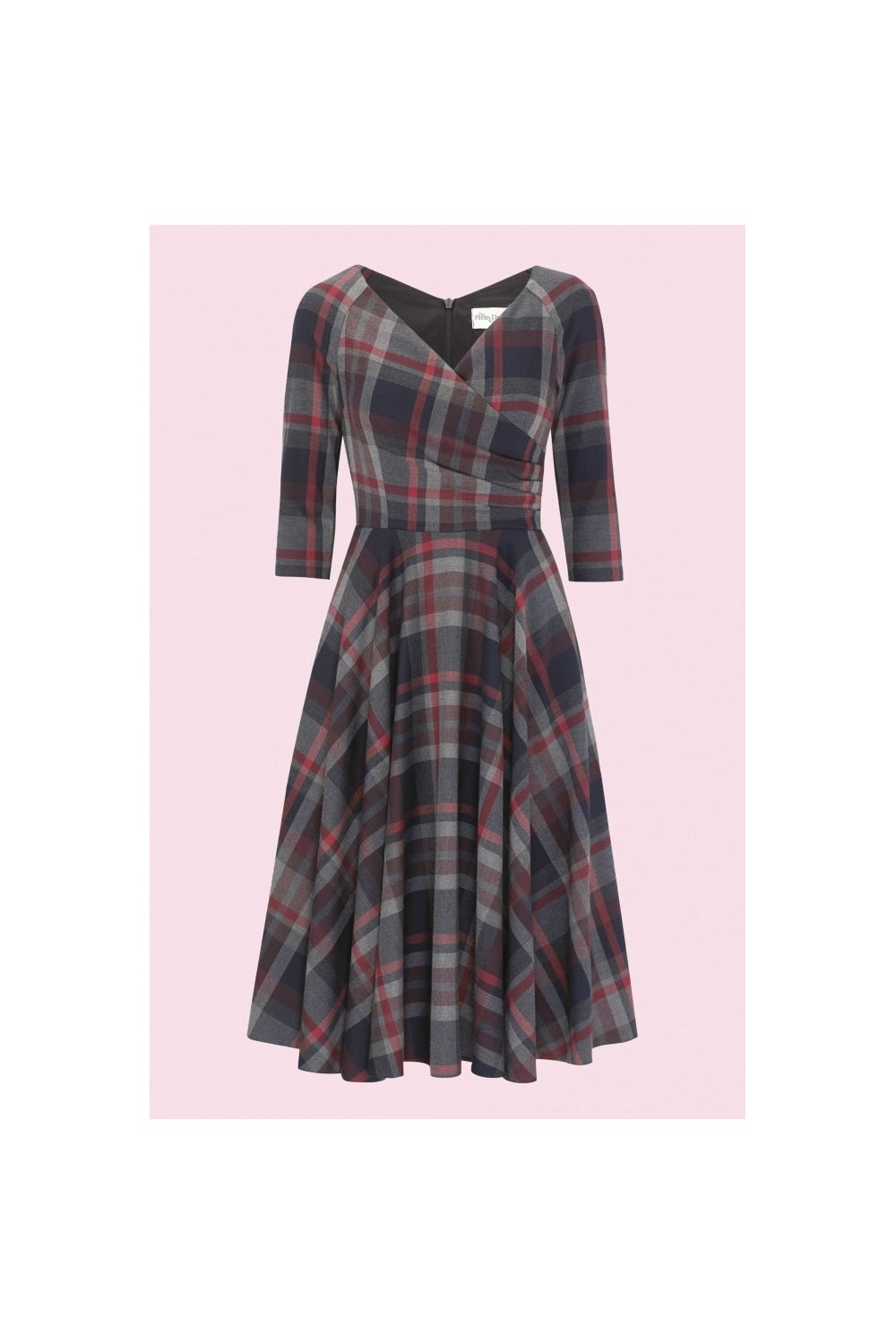 Hourglass Tartan 3/4 Sleeve Swing Dress