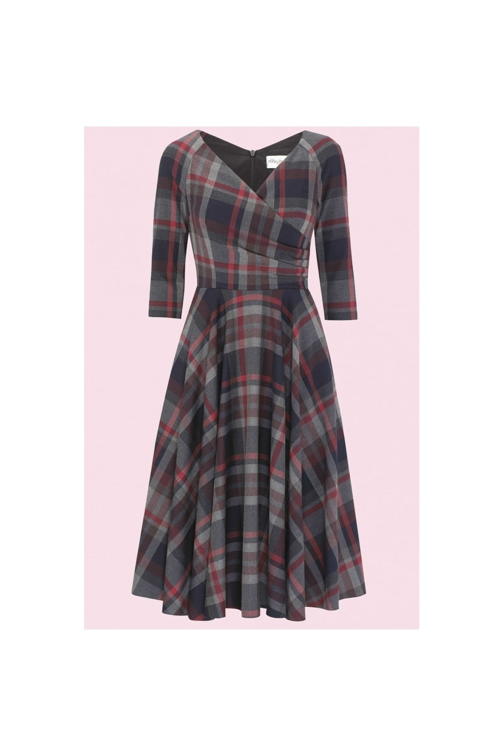 Hourglass Tartan 3/4 Sleeve Swing Dress