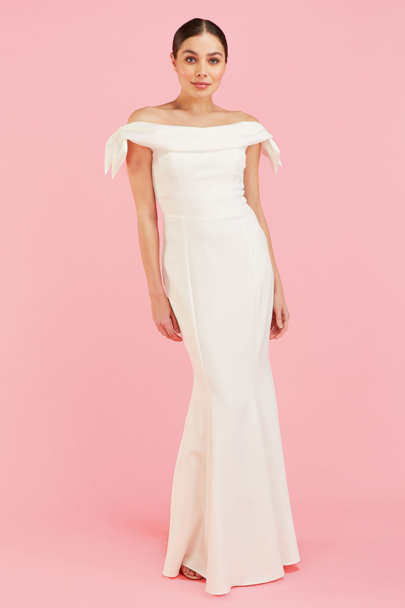 Tilly Off The Shoulder Bow Gown - Ivory
