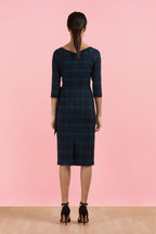 Hourglass Tartan 3/4 Sleeve Pencil Dress