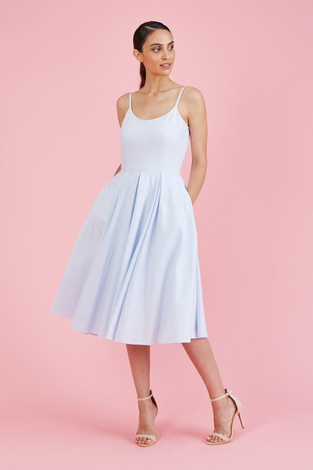 Priscilla Stripe Cotton Midi Dress