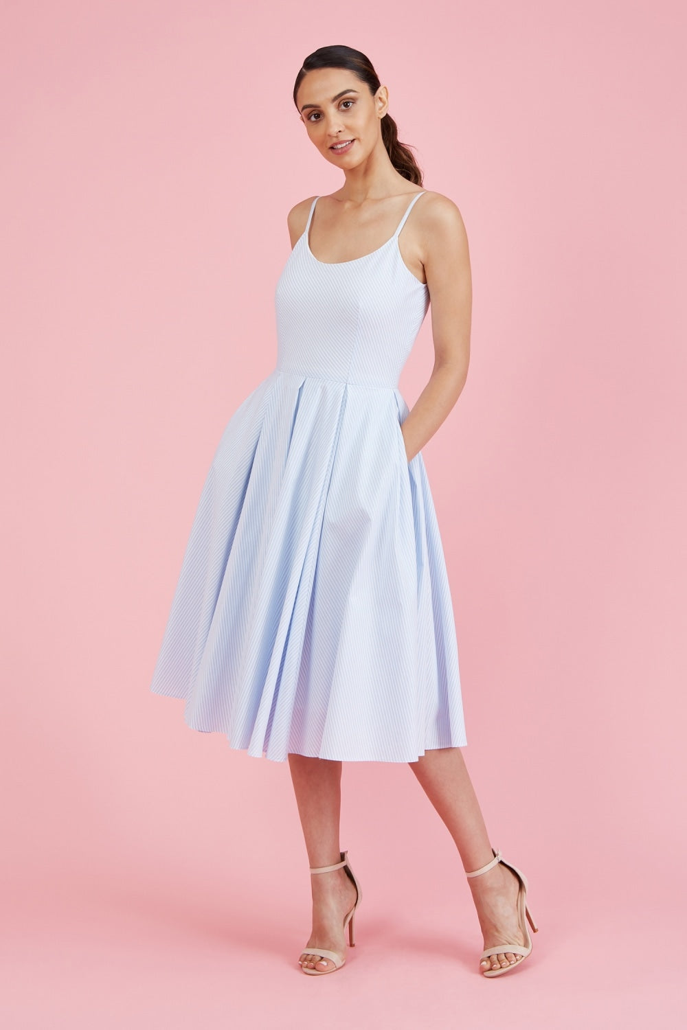 Priscilla Stripe Cotton Midi Dress