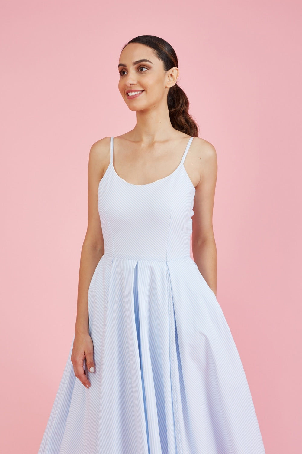 Priscilla Stripe Cotton Midi Dress