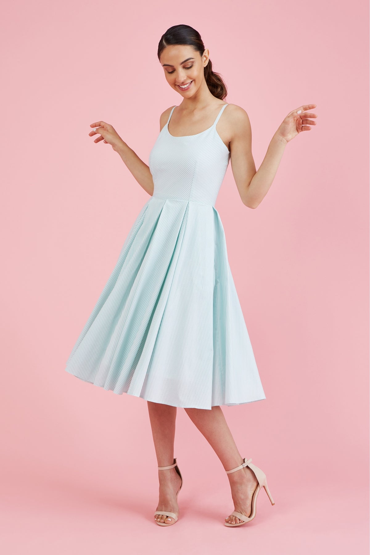 Priscilla Stripe Cotton Midi Dress