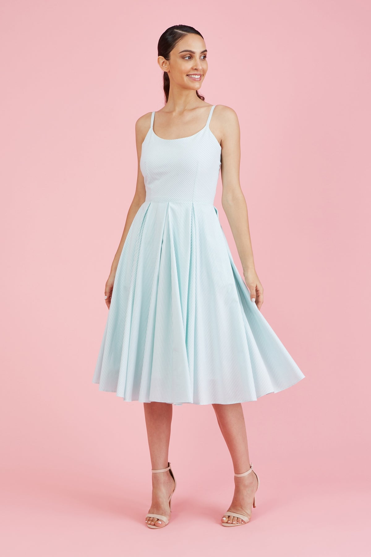 Priscilla Stripe Cotton Midi Dress