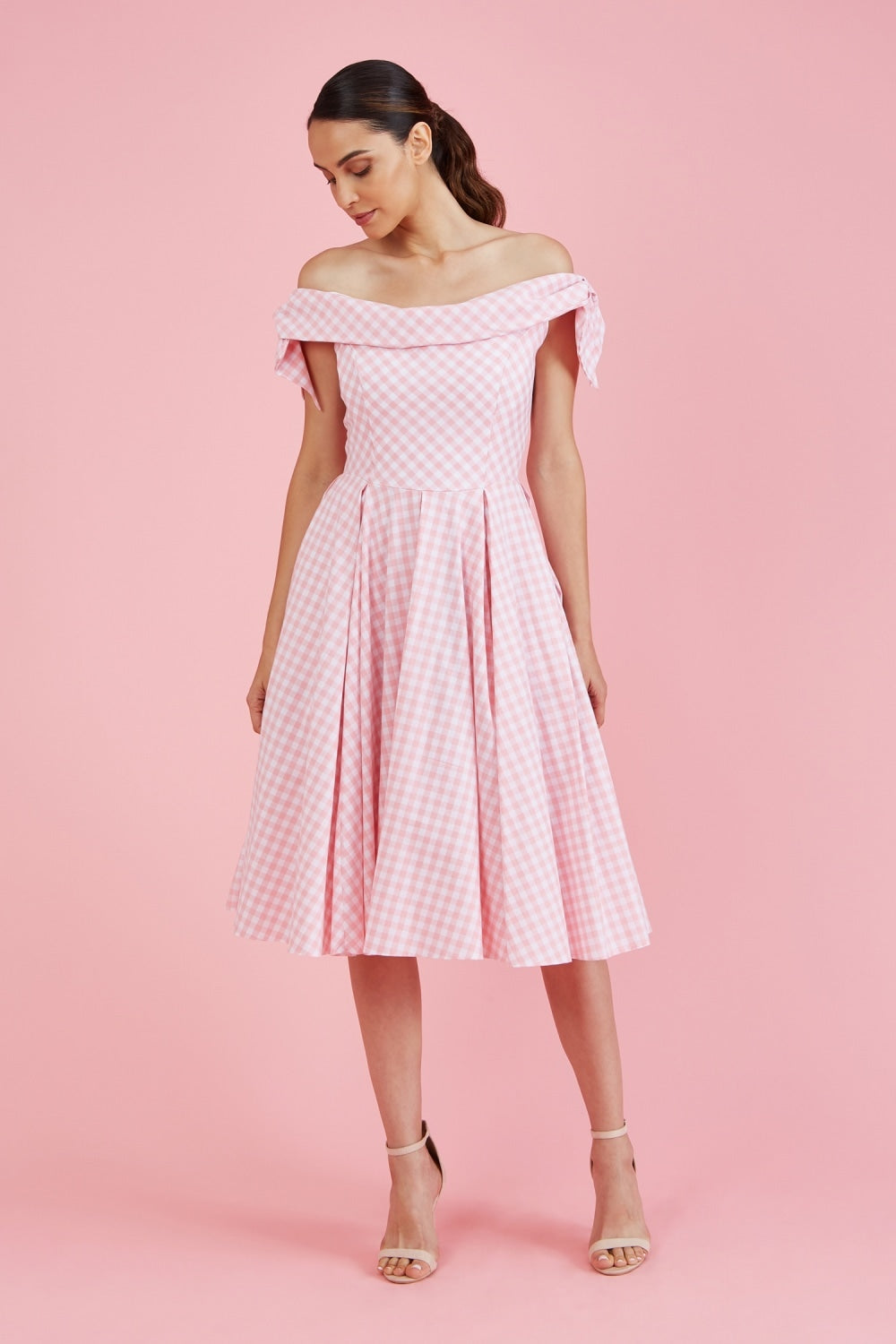 Tilly Gingham Off The Shoulder Prom Dress