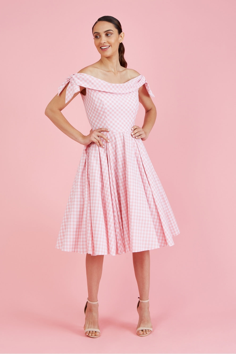 Tilly Gingham Off The Shoulder Prom Dress