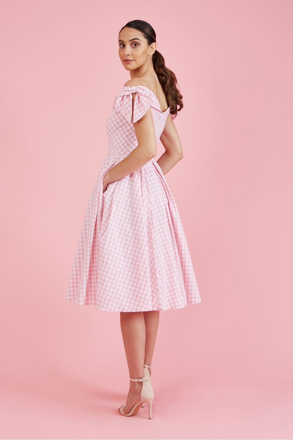 Tilly Gingham Off The Shoulder Prom Dress