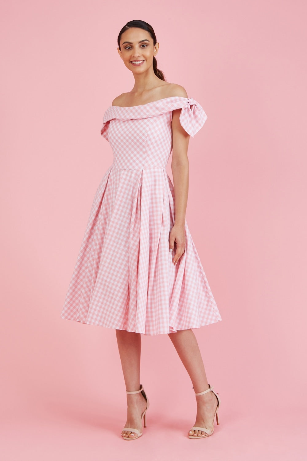 Tilly Gingham Off The Shoulder Prom Dress