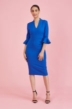 Ellie 3/4 Fluted Sleeve Pencil Dress