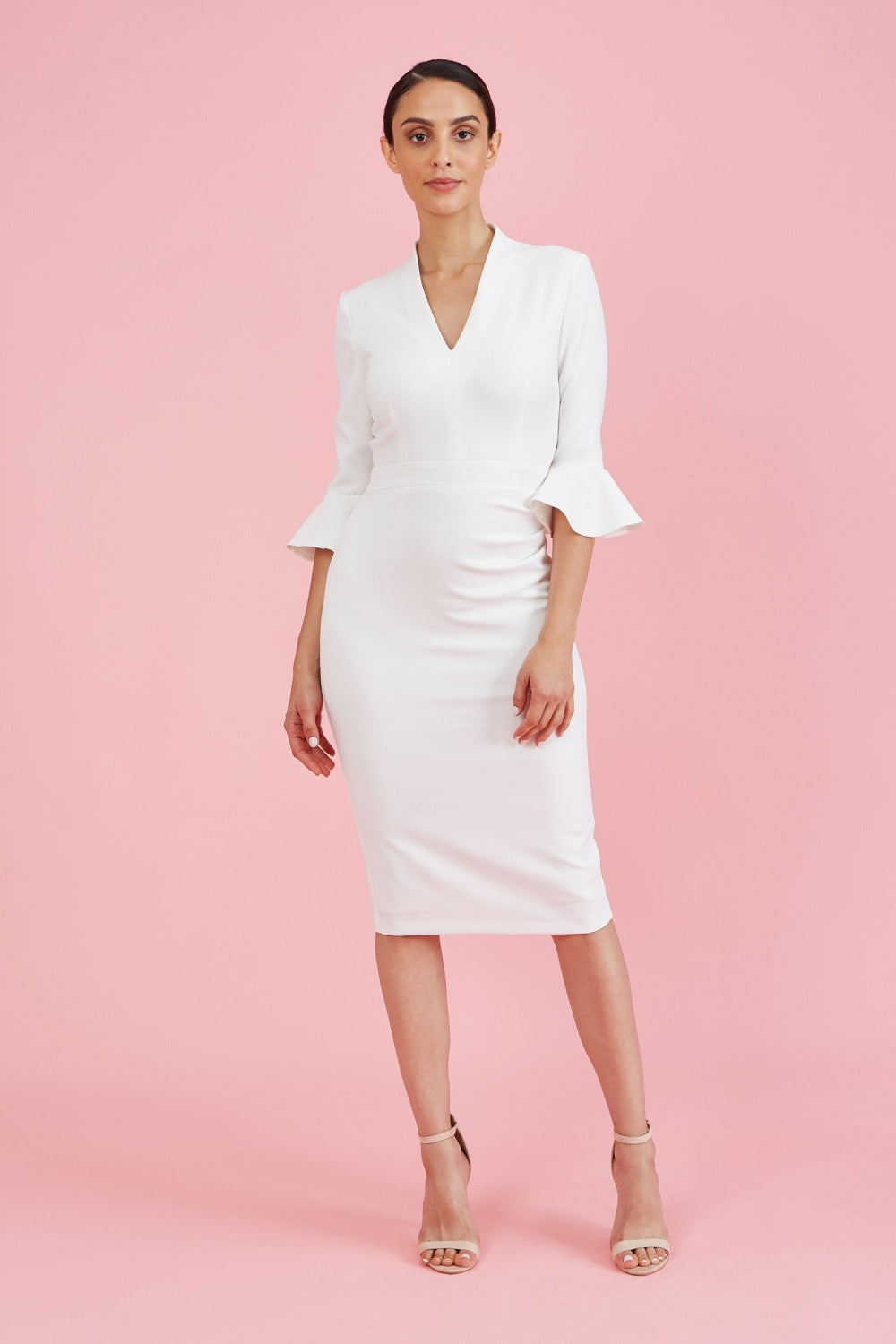 Ellie 3/4 Fluted Sleeve Pencil Dress
