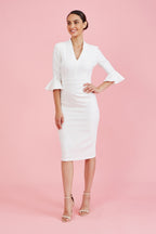 Ellie 3/4 Fluted Sleeve Pencil Dress