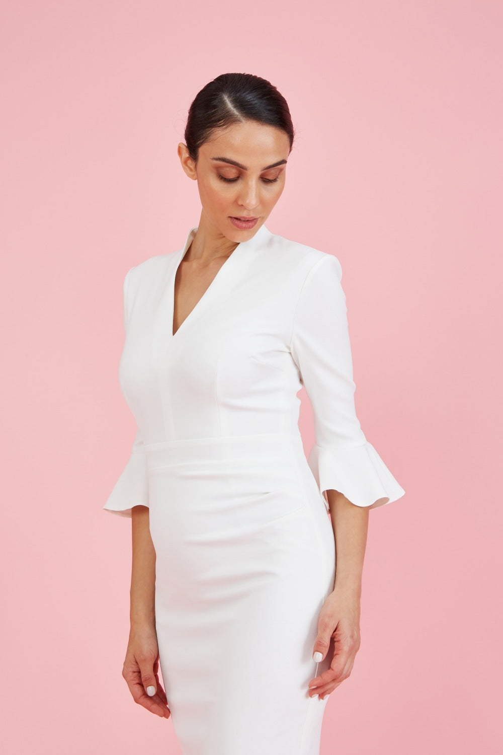 Ellie 3/4 Fluted Sleeve Pencil Dress