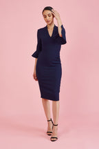 Ellie 3/4 Fluted Sleeve Pencil Dress