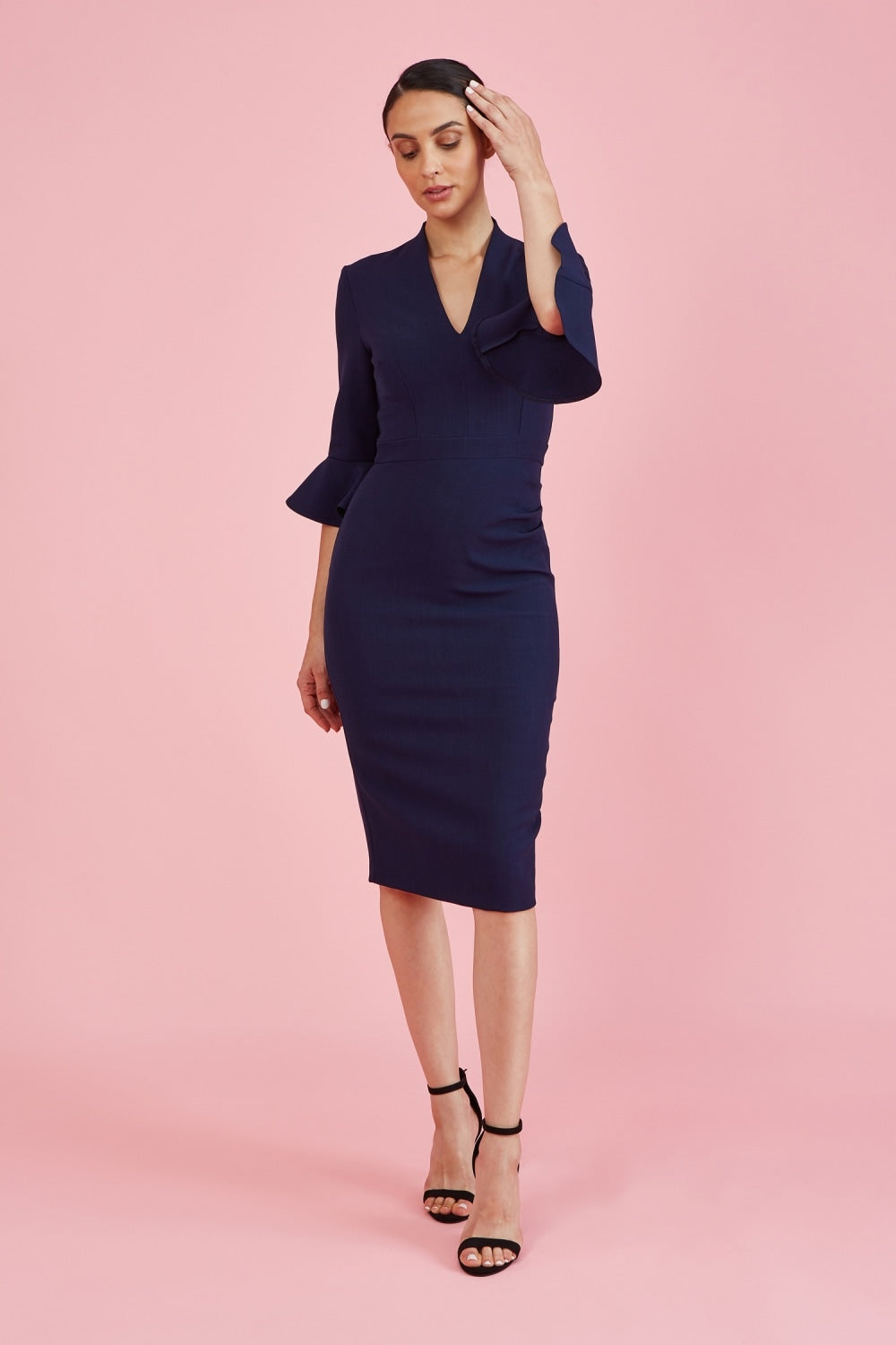 Ellie 3/4 Fluted Sleeve Pencil Dress