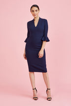Ellie 3/4 Fluted Sleeve Pencil Dress