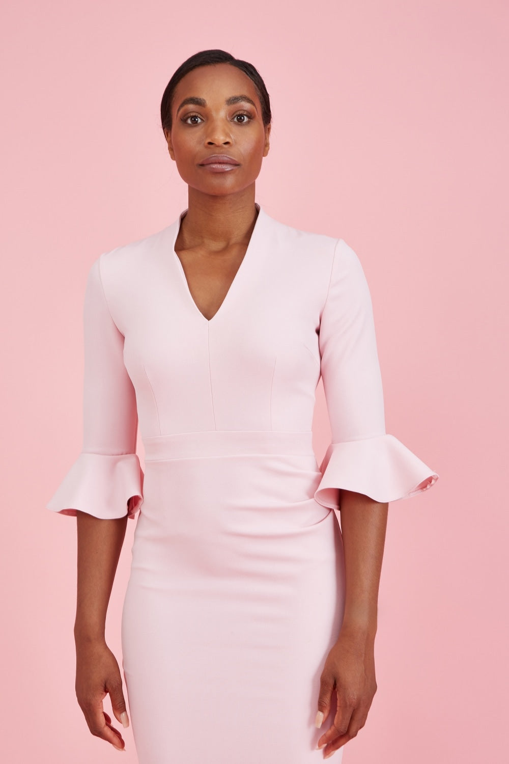 Ellie 3/4 Fluted Sleeve Pencil Dress