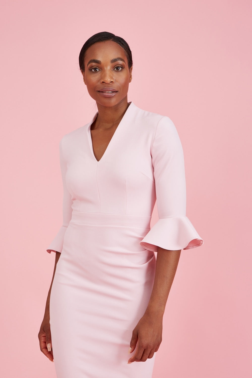 Ellie 3/4 Fluted Sleeve Pencil Dress