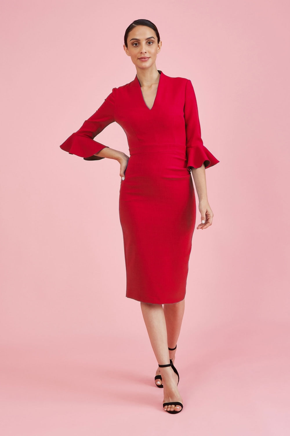 Ellie 3/4 Fluted Sleeve Pencil Dress