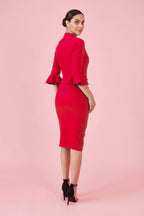 Ellie 3/4 Fluted Sleeve Pencil Dress