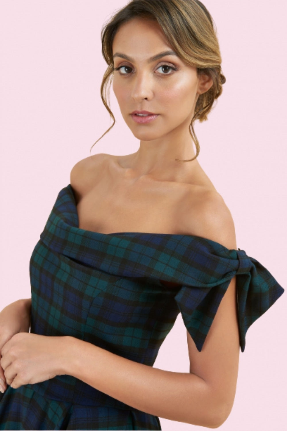 Tilly Tartan Off The Shoulder Prom Dress