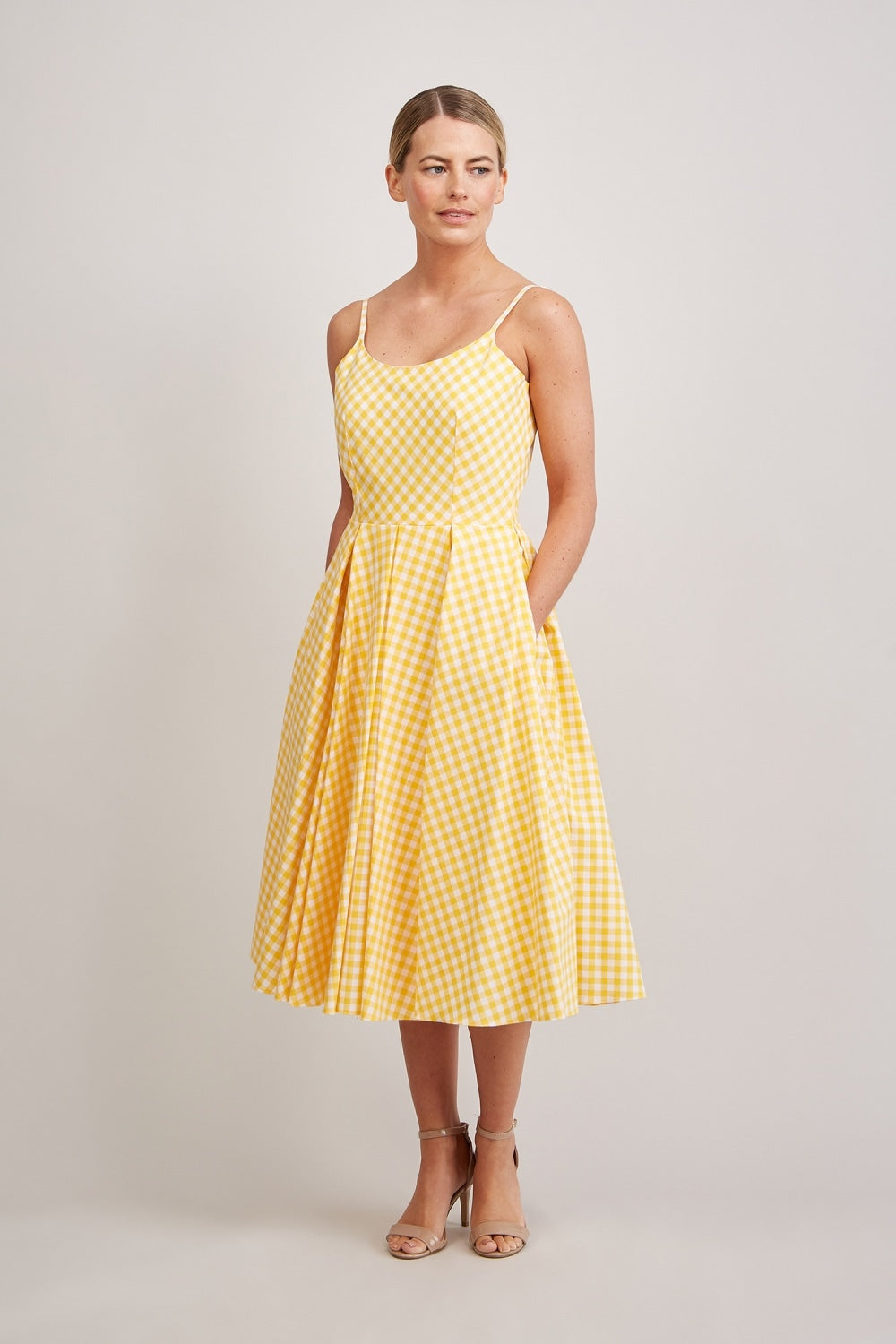 Priscilla Small Gingham Cotton Midi Dress