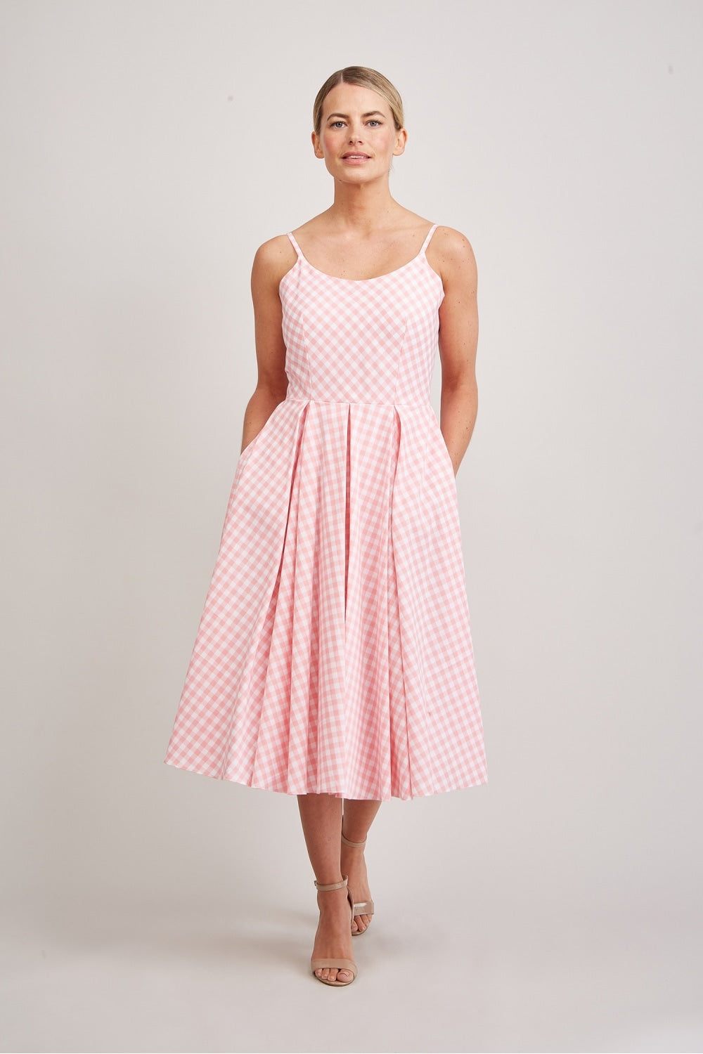 Priscilla Small Gingham Cotton Midi Dress