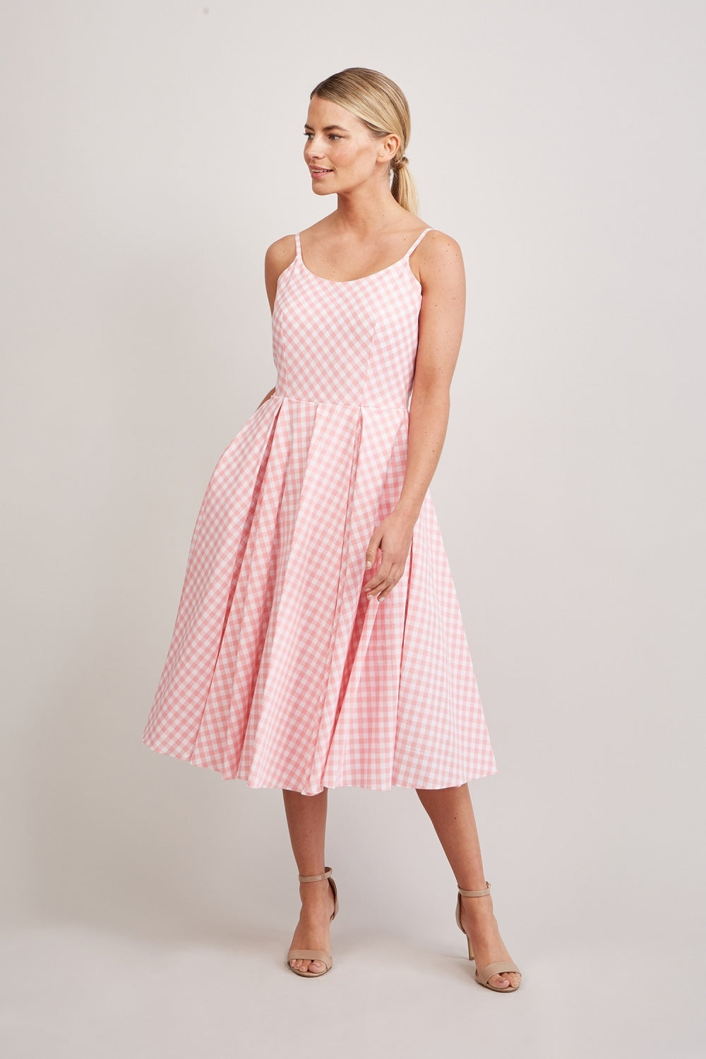 Priscilla Small Gingham Cotton Midi Dress