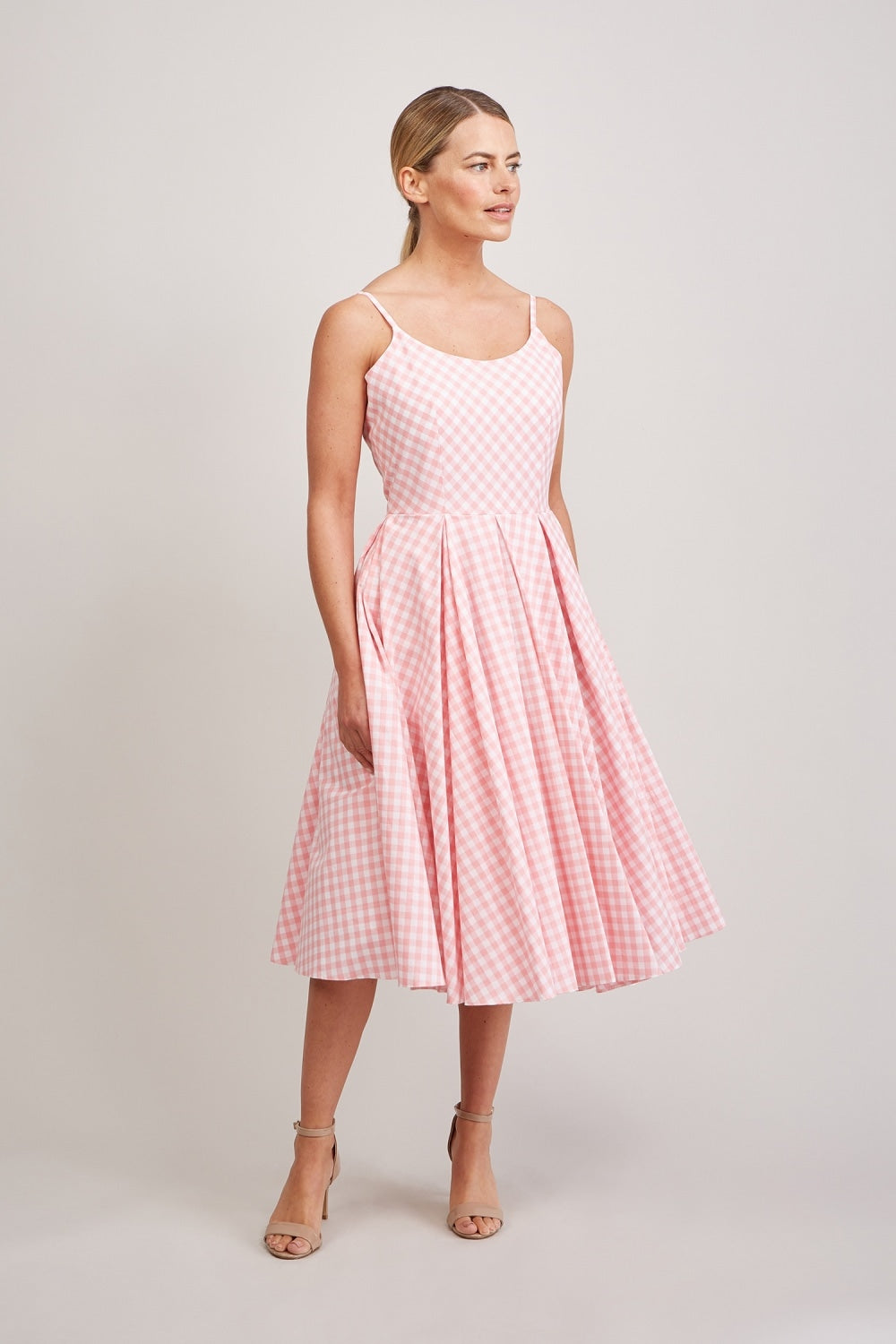 Priscilla Small Gingham Cotton Midi Dress