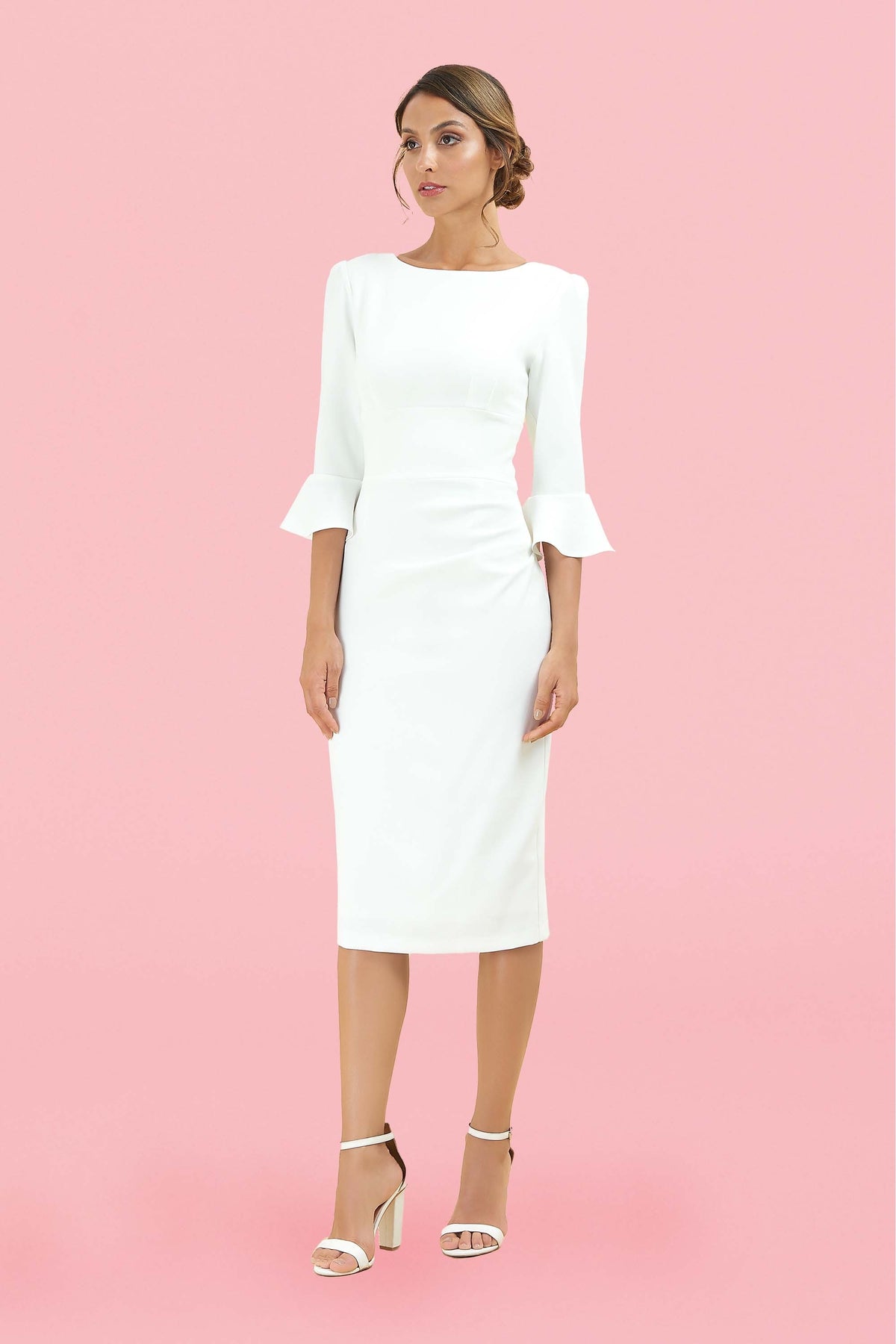 Odelle Pencil Dress with fluted sleeves – versatile work-to-evening dress by The Pretty Dress Company