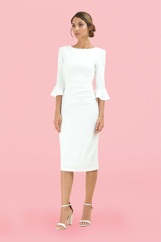 Odelle Pencil Dress with fluted sleeves – versatile work-to-evening dress by The Pretty Dress Company