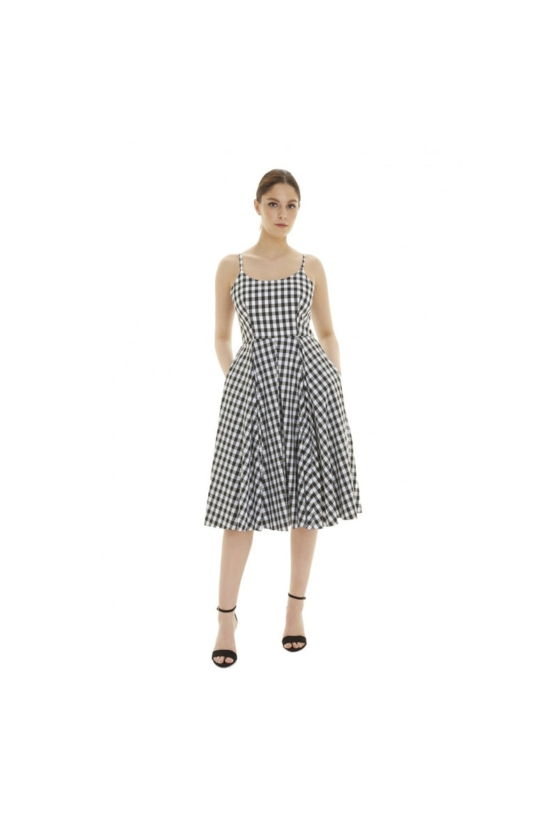 Priscilla Small Gingham Cotton Midi Dress - Black & White