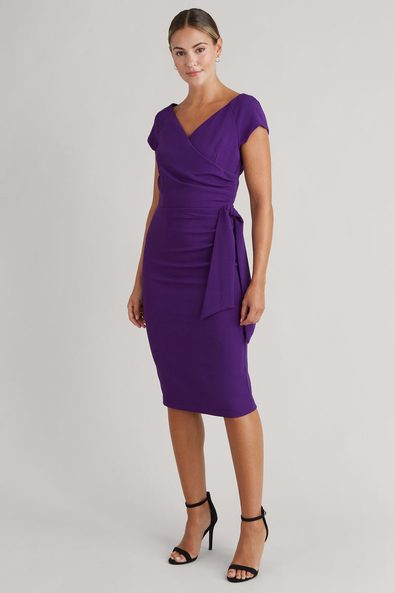 Hourglass Faux Wrap Pencil Dress - Purple