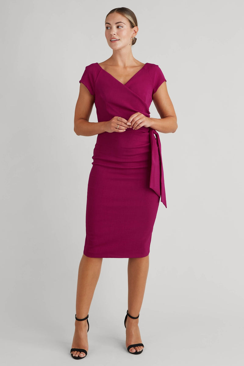 Hourglass Faux Wrap Pencil Dress - Berry