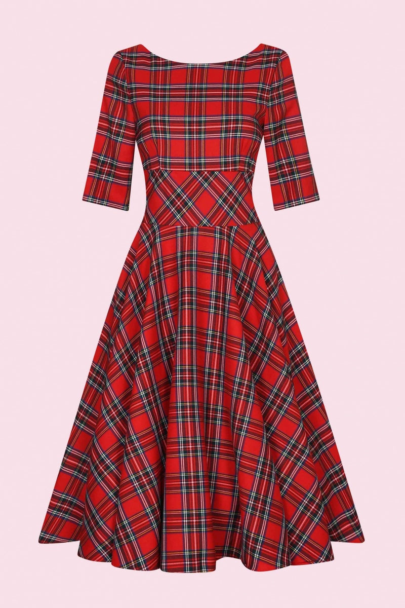 Hepburn Tartan Swing Dress - Red