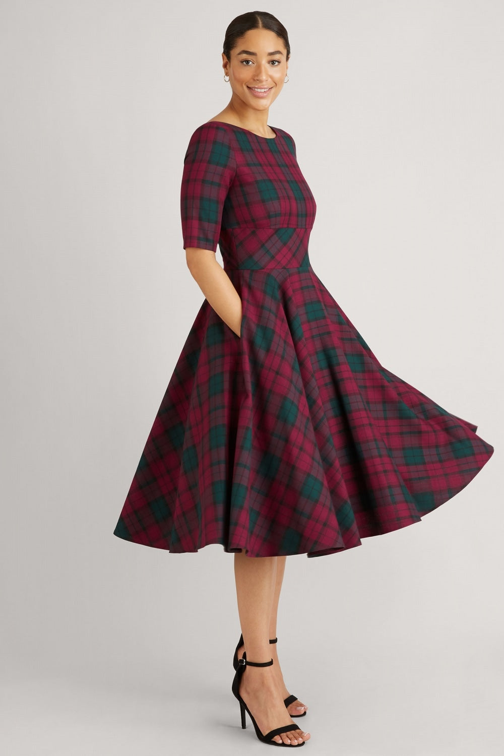Hepburn Berry Tartan Swing Dress