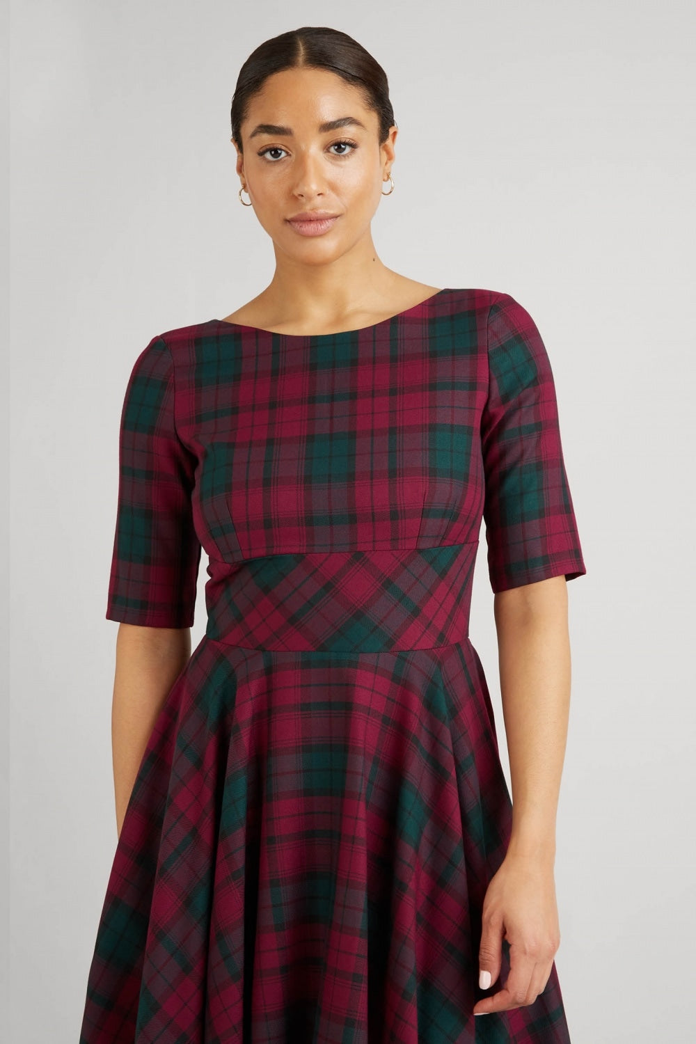 Hepburn Berry Tartan Swing Dress