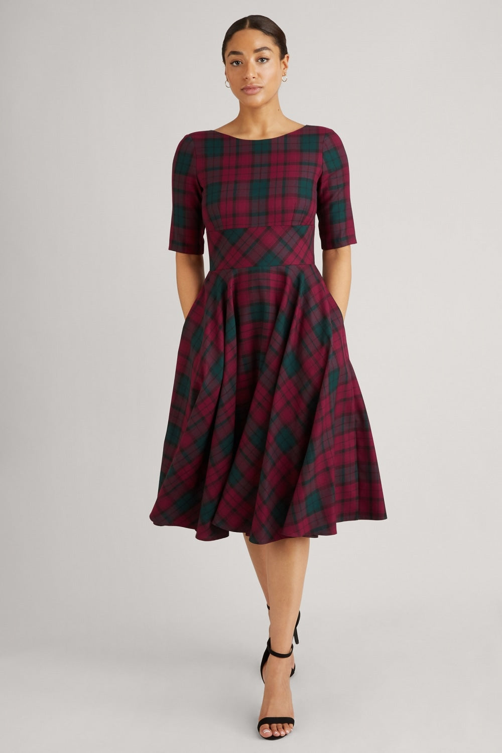 Hepburn Berry Tartan Swing Dress