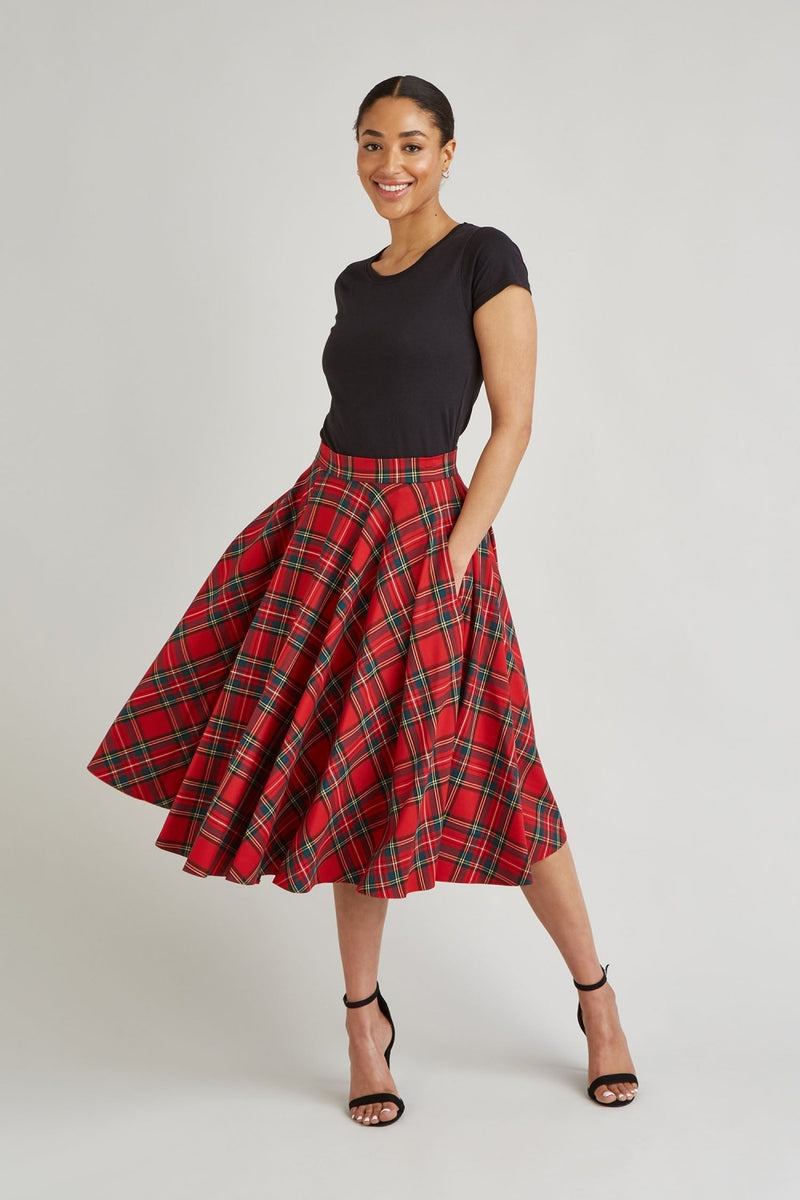 TPDC Tartan Circle Midi Skirt - Red