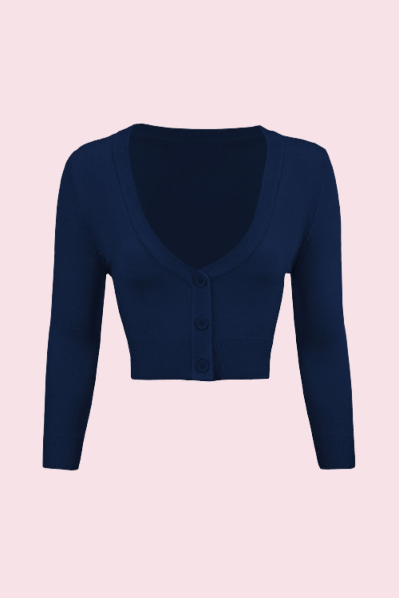 Vintage Cropped ¾ Sleeve Cardigan - Navy